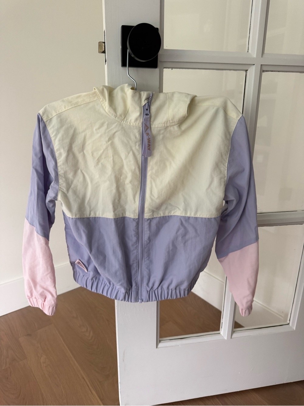 K-Way Kids Colorblock Windbreaker Jacket in Cream, Lavender & Pink
